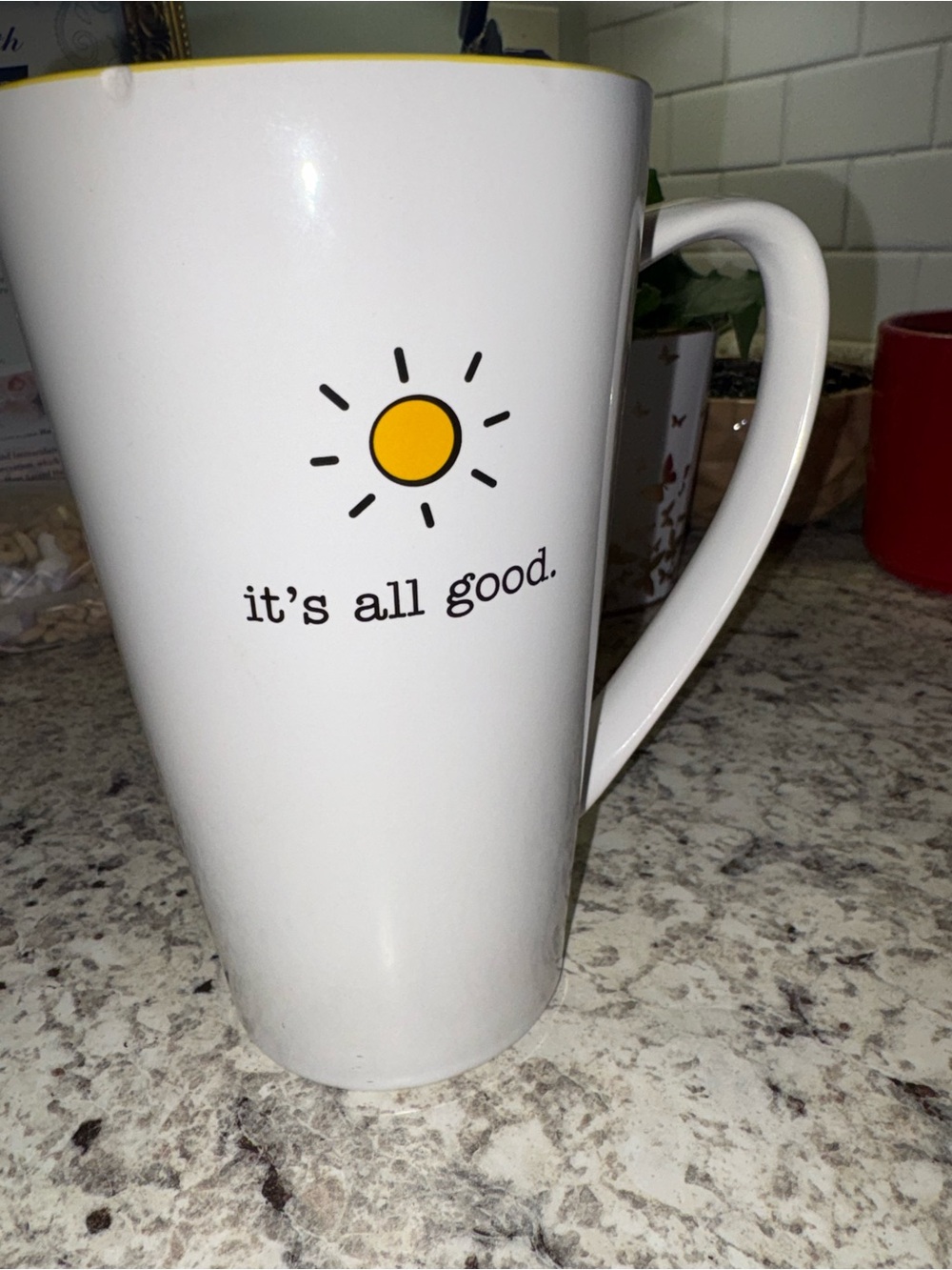 10 Strawberry Street / White Ceramic Coffee Mug with Sun- “it's all good” - Picture 6 of 9